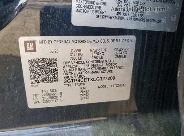 3GTP8CETXLG327209 2020 GMC SIERRA Black Widok naklejki z numerem VIN