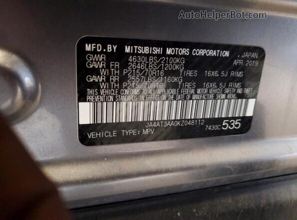 JA4AT3AA0KZ048112 2019 MITSUBISHI ECLIPSE Серый Вид наклейки с VIN-кодом