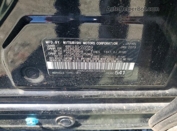 JA4AZ3A36KZ039348 2019 MITSUBISHI OUTLANDER Черный Вид наклейки с VIN-кодом