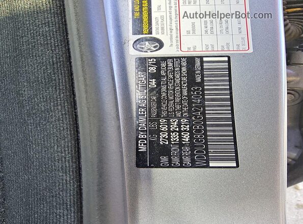 WDDUG8CB0GA214053 2016 MERCEDES-BENZ S-CLASS Серебряный Вид наклейки с VIN-кодом