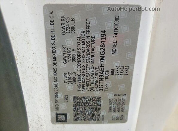 3GTN9AEH7MG284194 2021 GMC SIERRA Белый Вид наклейки с VIN-кодом