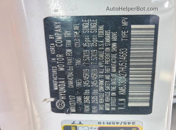 KM8J3CA27HU514683 2017 HYUNDAI TUCSON Белый Панорамный вид салона 360°