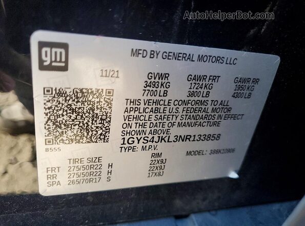 1GYS4JKL3NR133858 2022 CADILLAC ESCALADE Черный Панорамный вид салона 360°