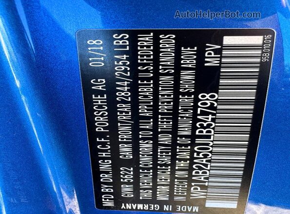 WP1AB2A50JLB34798 2018 PORSCHE MACAN Синий Вид задней части салона