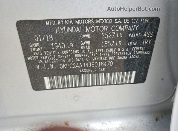 3KPC24A34JE018470 2018 HYUNDAI ACCENT Серебряный Вид наклейки с VIN-кодом
