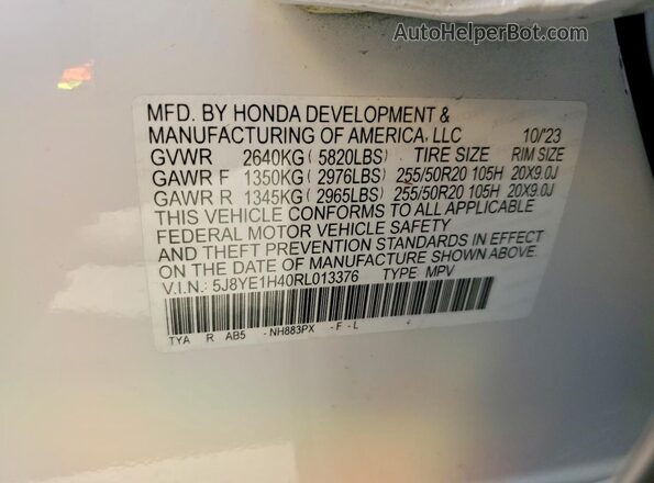 5J8YE1H40RL013376 2024 ACURA MDX Белый Панорамный вид салона 360°