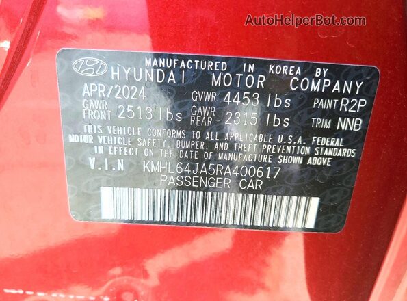 KMHL64JA5RA400617 2024 HYUNDAI SONATA Красный Вид наклейки с VIN-кодом