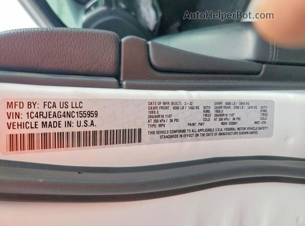 1C4RJEAG4NC155959 2022 JEEP GRAND Белый 