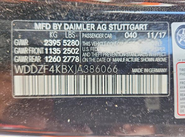 WDDZF4KBXJA386066 2018 MERCEDES-BENZ E Black Вид наклейки з VIN-кодом