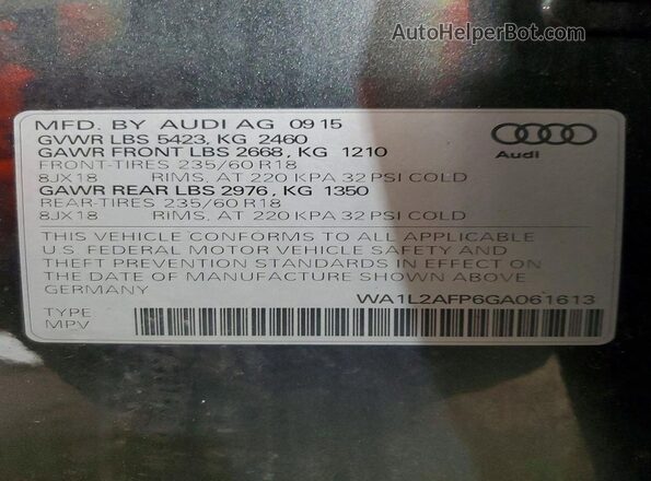 WA1L2AFP6GA061613 2016 AUDI Q5 Gray სალონის 360-გრადუსიანი ხედი