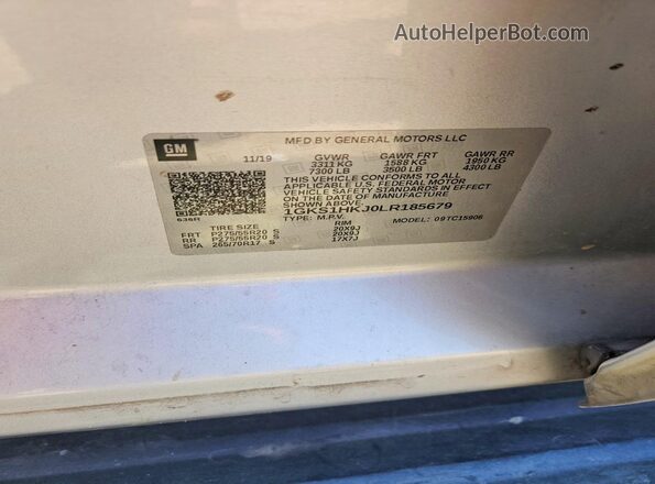 1GKS1HKJ0LR185679 2020 GMC YUKON Серебряный Панорамный вид салона 360°
