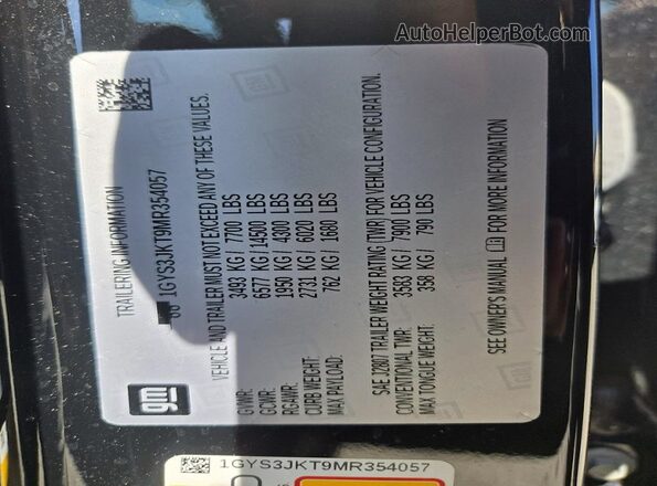 1GYS3JKT9MR354057 2021 CADILLAC ESCALADE Черный Вид задней части салона