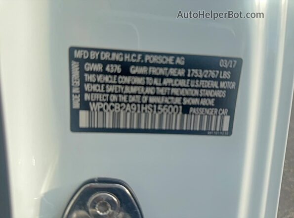 WP0CB2A91HS156001 2017 PORSCHE 911 Белый Вид задней части салона