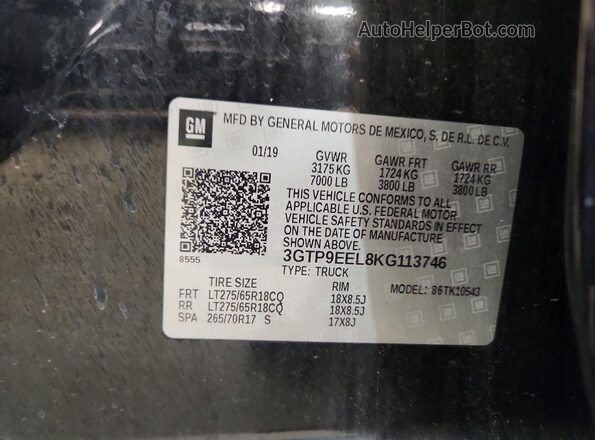 3GTP9EEL8KG113746 2019 GMC SIERRA Черный Вид подкапотного пространства