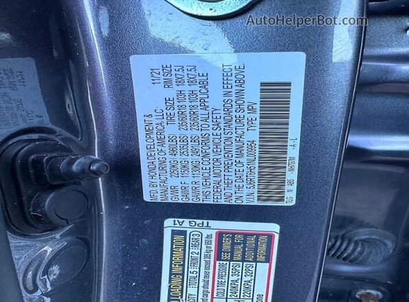 5J6RT6H51NL009954 2022 HONDA CRV Серый Вид задней части салона