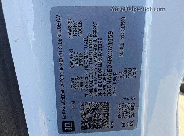 3GCNAAED4RG371059 2024 CHEVROLET SILVERADO White Widok z przodu