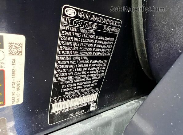 SALRR2RV6JA060070 2018 LAND ROVER DISCOVERY Синий Вид задней части салона