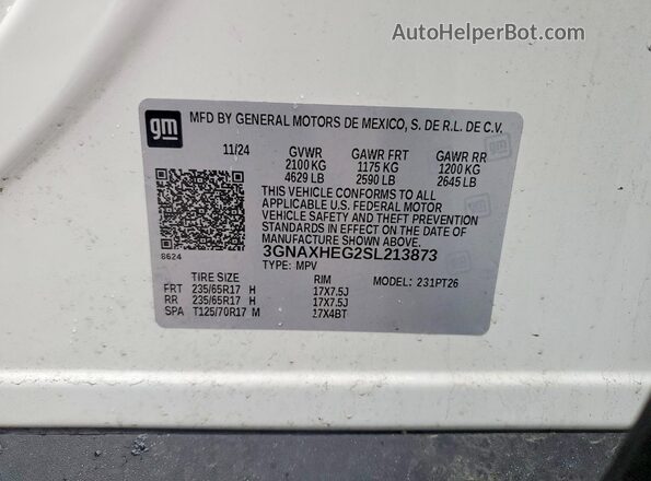 3GNAXHEG2SL213873 2025 CHEVROLET EQUINOX Белый Вид наклейки с VIN-кодом