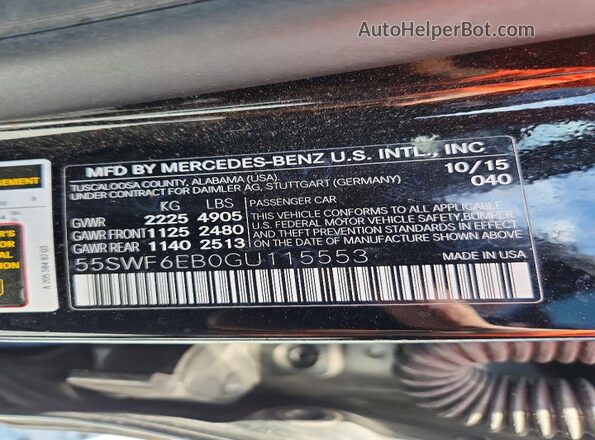 55SWF6EB0GU115553 2016 MERCEDES-BENZ C Черный Вид наклейки с VIN-кодом