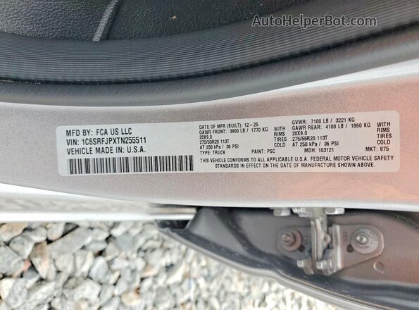 1C6SRFJPXTN255511 2026 RAM 1500 Серебряный Вид наклейки с VIN-кодом