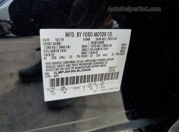 2LMPJ8K98LBL02628 2020 LINCOLN NAUTILUS Black Vista interior de 360 grados