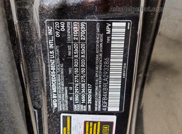 4JGFB4KB9LA293286 2020 MERCEDES-BENZ GLE Black Панорамний вид салону 360°