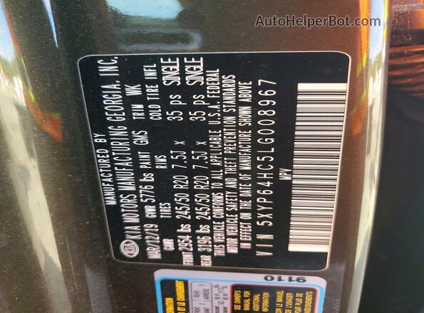 5XYP64HC5LG008967 2020 KIA TELLURIDE Brown Vista interior de 360 grados