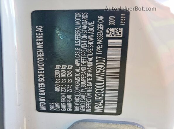 WBAJR3C00LWW59007 2020 BMW OTHER White Vista de la etiqueta del VIN