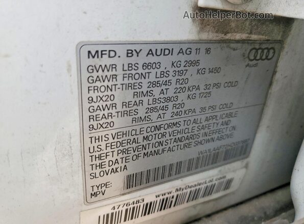 WA1LAAF72HD037697 2017 AUDI Q7 Белый Панорамный вид салона 360°
