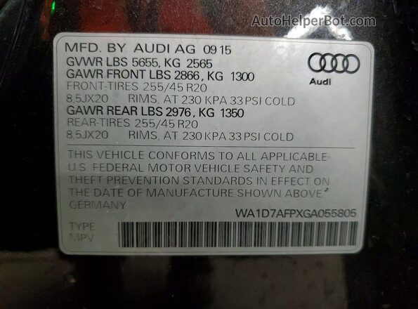 WA1D7AFPXGA055805 2016 AUDI Q5 Gray Widok naklejki z numerem VIN