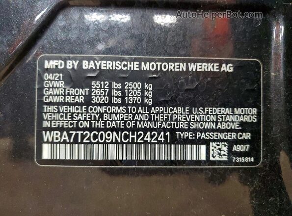 WBA7T2C09NCH24241 2022 BMW OTHER Charcoal Widok naklejki z numerem VIN