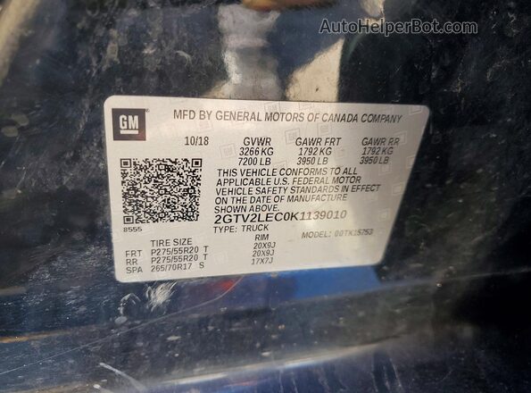 2GTV2LEC0K1139010 2019 GMC SIERRA Черный Вид наклейки с VIN-кодом