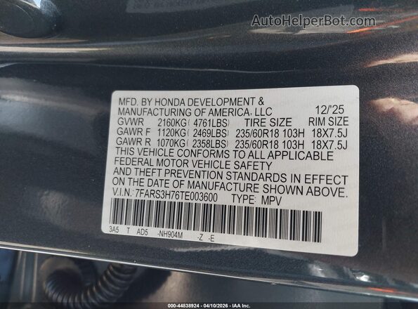 7FARS3H76TE003600 2026 HONDA CR-V Синий Вид подкапотного пространства