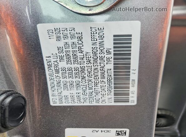 7FARS6H58RE041774 2024 HONDA CR-V Серебряный Панорамный вид салона 360°