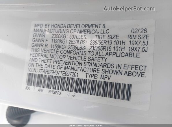 7FARS6H97TE097201 2026 HONDA CR-V HYBRID White Вид підкапотного простору