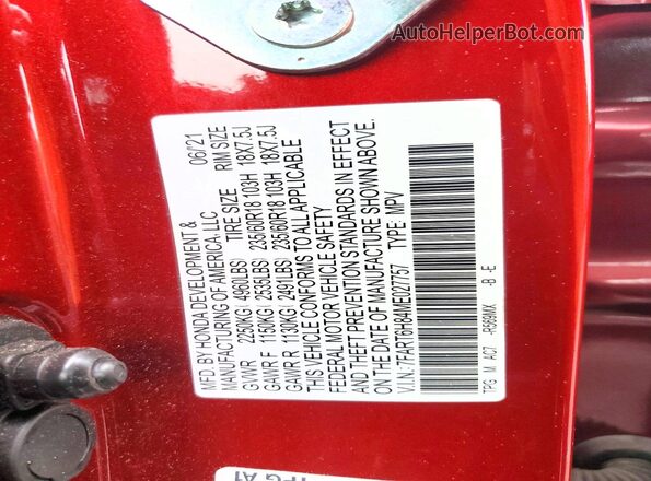 7FART6H84ME027757 2021 HONDA CRV Красный Панорамный вид салона 360°