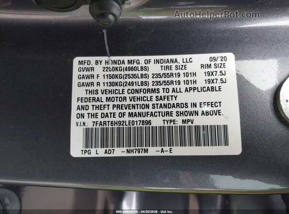 7FART6H92LE017896 2020 HONDA CR-V HYBRID Gray Вид підкапотного простору