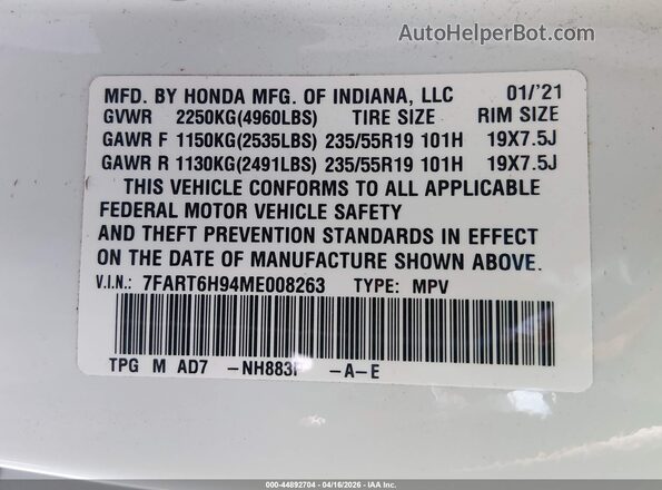 7FART6H94ME008263 2021 HONDA CR-V HYBRID Белый Вид подкапотного пространства