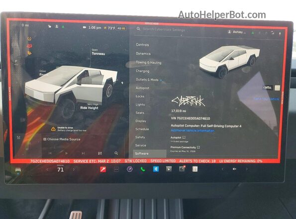 7G2CEHED0SA074610 2025 TESLA CYBERTRUCK Белый Вид щитка приборов