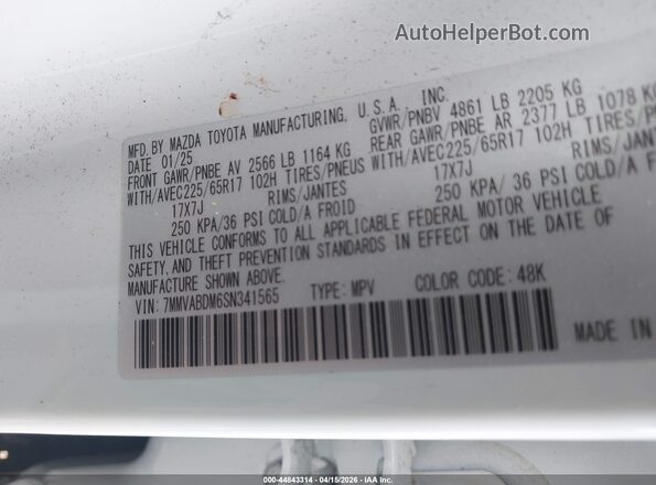 7MMVABDM6SN341565 2025 MAZDA CX-5 White ძრავის განყოფილების ხედი