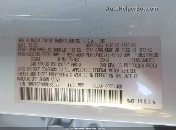 7MMVABEY0RN186975 2024 MAZDA CX-5 White Vista del compartimento del motor