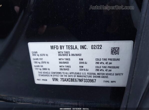 7SAXCBE67NF333967 2022 TESLA MODEL X Черный Вид подкапотного пространства