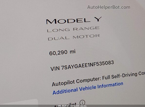 7SAYGAEE1NF535083 2022 TESLA MODEL Y Black 