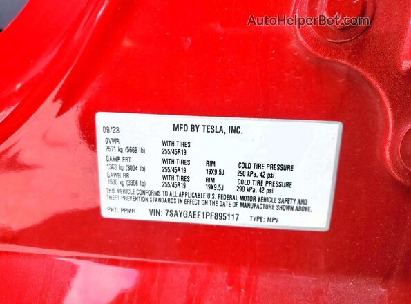 7SAYGAEE1PF895117 2023 TESLA MODEL Красный Вид подкапотного пространства
