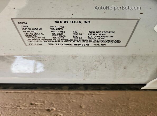 7SAYGAEE7RF046578 2024 TESLA MODEL White Vista del compartimento del motor