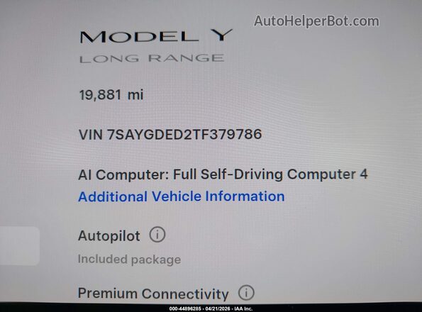 7SAYGDED2TF379786 2026 TESLA MODEL Y Черный Вид задних сидений