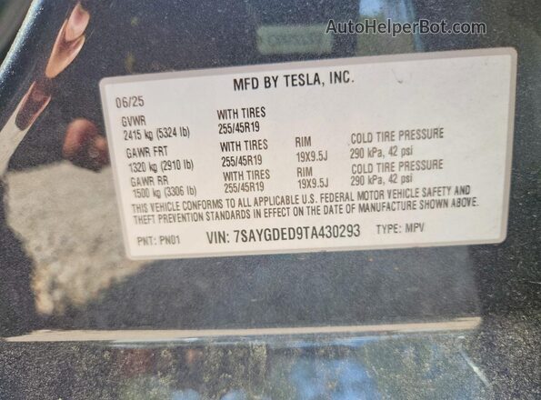 7SAYGDED9TA430293 2026 TESLA MODEL Silver Vista del compartimento del motor