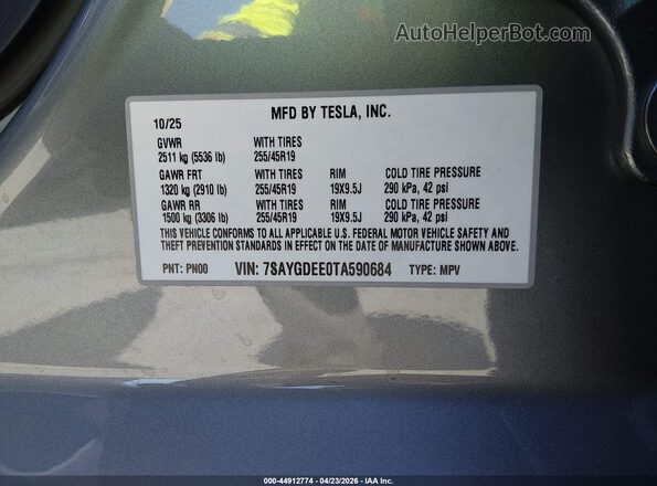 7SAYGDEE0TA590684 2026 TESLA MODEL Y Черный Вид подкапотного пространства
