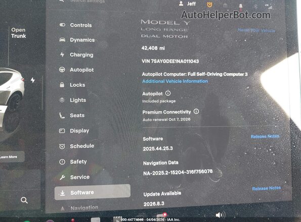 7SAYGDEE1NA011043 2022 TESLA MODEL Y Белый 