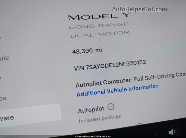 7SAYGDEE2NF320152 2022 TESLA MODEL Y Blue Vista de los asientos traseros